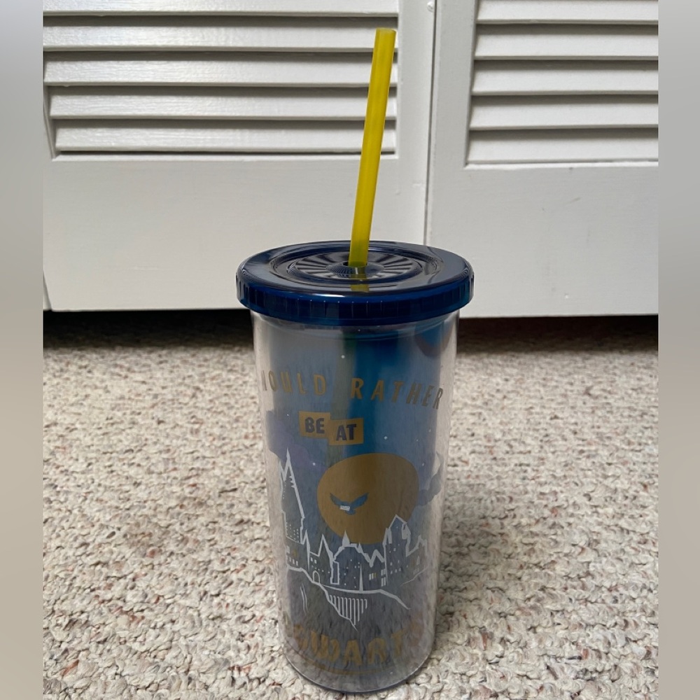 “I Would Rather Be At Hogwarts” 20oz blue travel tumbler with straw
